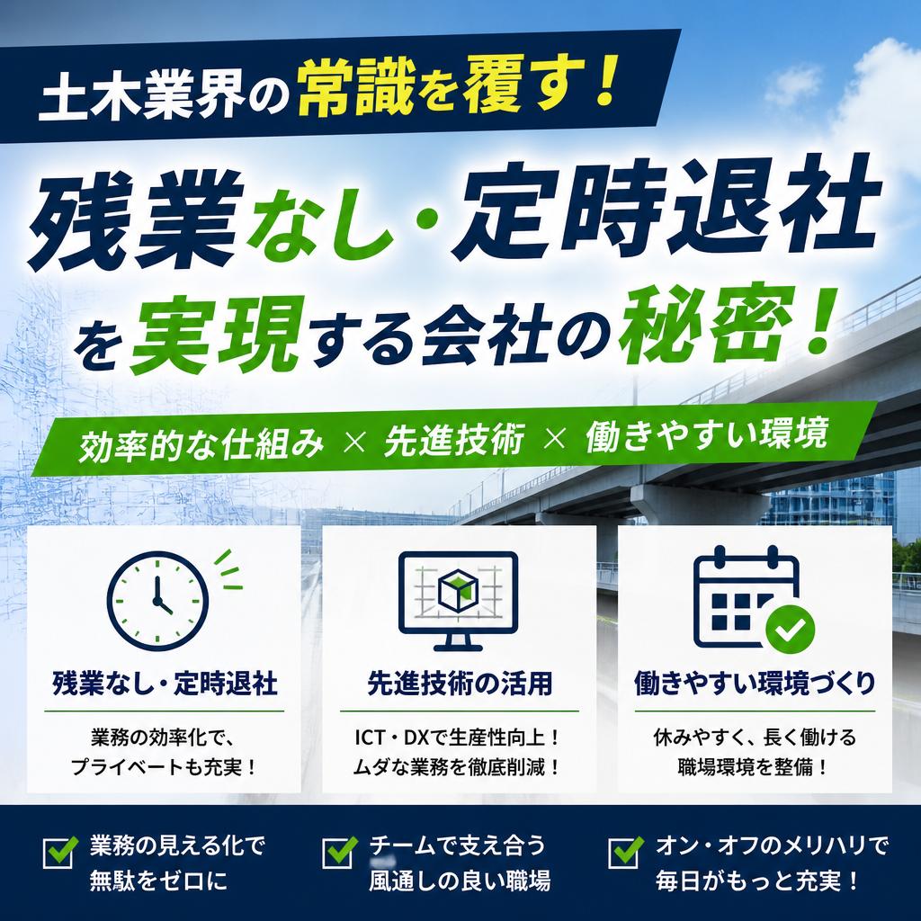 土木業界の常識を覆す！残業なし・定時退社を実現する会社の秘密！
