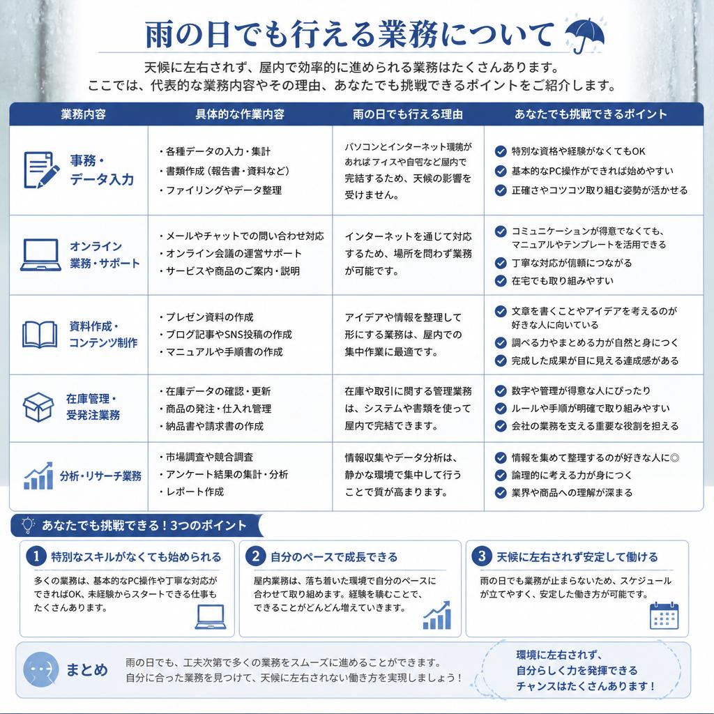 雨の日にできる作業とは？